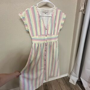 LOFT Pink and Blue Tie Front Sundress